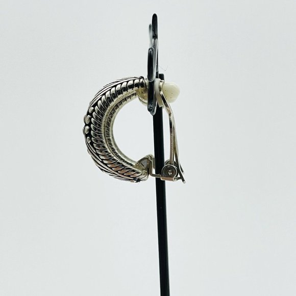 Chunky Oxidized Hoop Earrings Silver Tone Clip On Classic Career Cosplay LARP - Picture 7 of 10